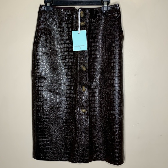 Rachel Comey Dresses & Skirts - Rachel Comey TARGET |Chocolate Brown Reptile Scale Faux Leather Pocket Skirt NWT